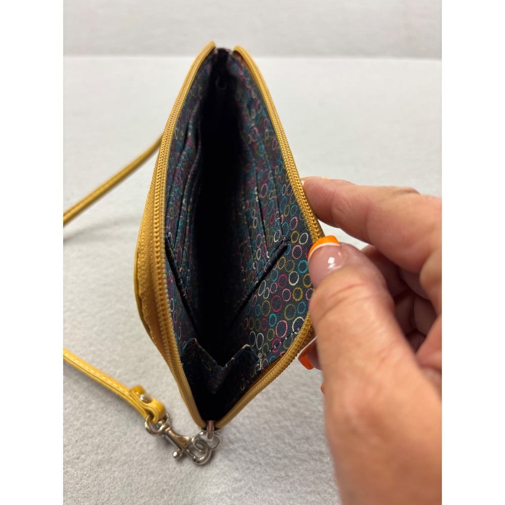 Fossil Mustard Yellow Genuine Leather Wristlet Wallet Pouch Organizer - Picture 6 of 8